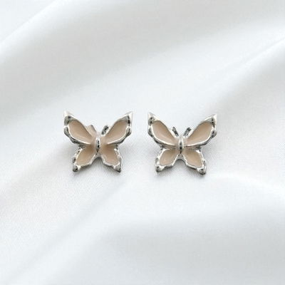 Aros Mariposa Rosa 8 mm Plata 925 - 200209