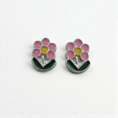 Aros Esmaltado Flor Rosa Amarillo 7 mm x 10 mm Acero Quirúrgico - 200222