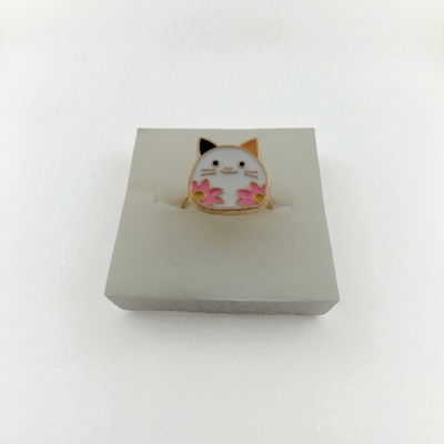 Anillo Esmaltado Regulable Blanco Flor Fucsia Acero Dorado - 300081
