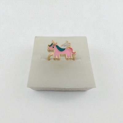 Anillo Esmaltado Regulable Unicornio Rosa Alado Acero Dorado - 300088