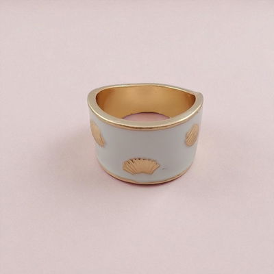 Anillo Esmaltado Blanco Acero Dorado - 300143