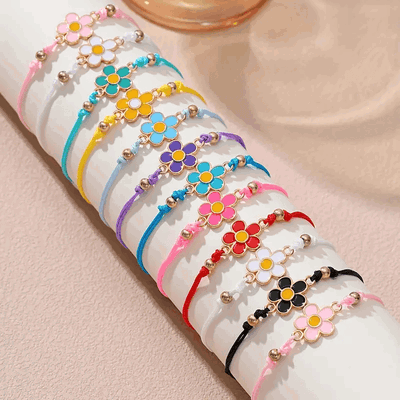 Pulsera Regulable Flor Esmaltada Hilo - 500056
