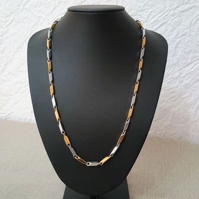 Cadena 55 cm Acero Dorado y Acero Quirúrgico - 600041