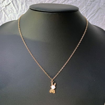 Collar 42 + 5 cm Espejo 0,4 mm Conejo Astronauta Blanco 8 mm x 15 mm Acero Dorado - 700045