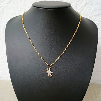 Collar 45 + 5 cm Espejo 0,5 mm Estrella Strass 17 mm Acero Dorado - 700053