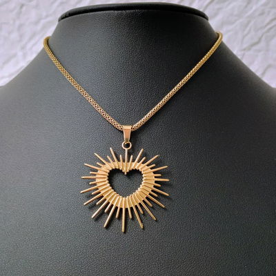 Collar 32 + 8 cm Cola Ratón 1,8 mm Corazón 35 mm Acero Dorado - 700055