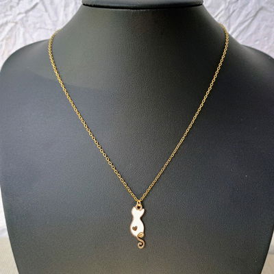 Collar 45 cm Espejo 0,4 mm Gato Blanco Corazón 8 mm x 24 mm Acero Dorado - 700059