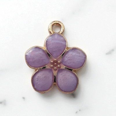 Dije Esmaltado Flor Violeta Acero Dorado - 400095VIO