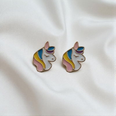 Aros Esmaltado Unicornio Multicolor 9 mm x 14 mm Acero Dorado - 200177