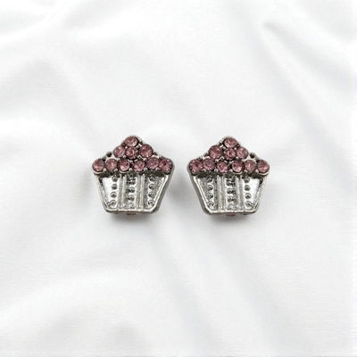Aros Cupcake Strass Rosa 10 mm Acero Quirúrgico - 200195