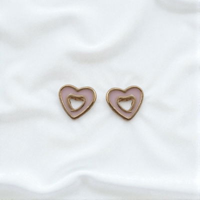 Aros Esmaltado Corazón Rosa Acero Dorado - 200199