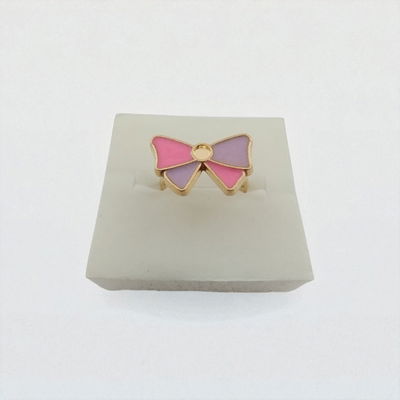 Anillo Esmaltado Regulable Moño Fucsia Rosa Acero Dorado - 300074