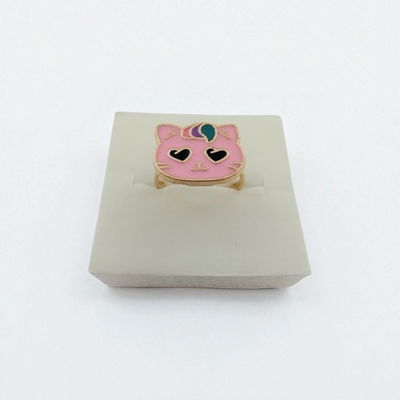 Anillo Esmaltado Regulable Gato Rosa Corazón Acero Dorado - 300079