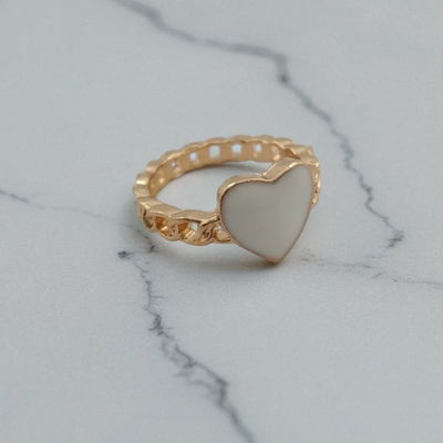 Anillo Esmaltado Corazón Blanco Acero Dorado - 300130