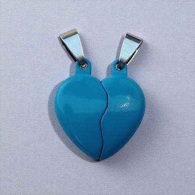 Dije Corazón Azul Imantado Para Compartir 21 mm x 25 mm Acero Quirúrgico - 400016