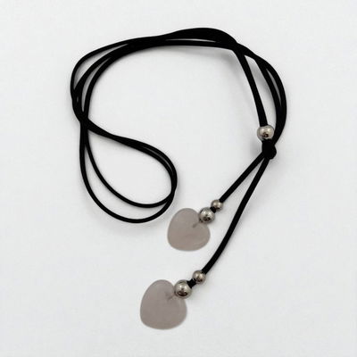 Collar Regulable Negro Corazón Cuarzo Rosa 20 mm Gamuza - 700027
