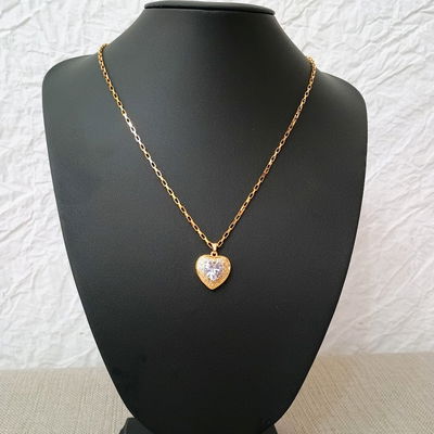 Collar 50 cm Veneciana 2 mm Corazón Premium 18 mm Zirconia Acero Dorado - 700046
