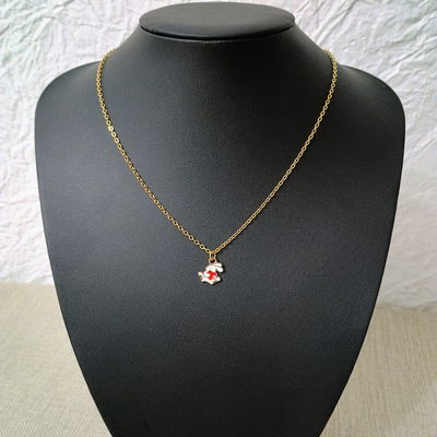 Collar 50 cm Espejo 0,5 mm Esmaltado Conejo Blanco Corazón Rojo Acero Dorado - 700085