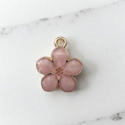 Dije Esmaltado Flor Rosa Acero Dorado - 400095ROS