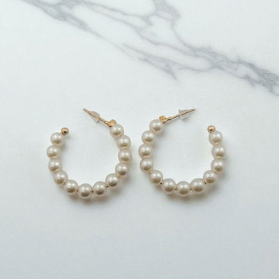 Aros Argolla 30 mm Perlas Acero Dorado - 200123