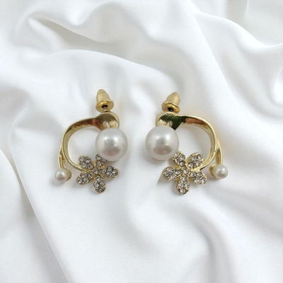Aros Perla 8 mm Flor Strass Aleación Plata Amarilla - 200169