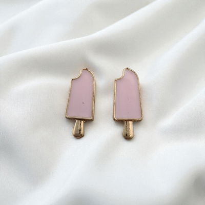 Aros Esmaltado Helado Rosa 6 mm x 15 mm Acero Dorado - 200175