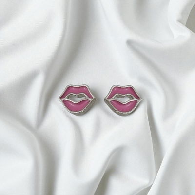 Aros Esmaltado Labios Fucsia 9 mm x 7 mm Acero Quirúrgico - 200198