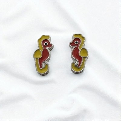 Aros Esmaltado Caballito de Mar Rojo Amarillo 5 mm x 11 mm Acero Quirúrgico - 200229