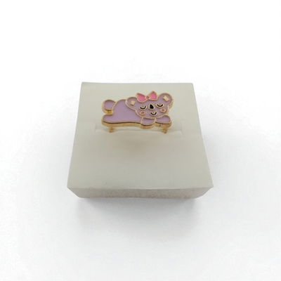 Anillo Esmaltado Regulable Oso Lila Moño Rosa Acero Dorado - 300080