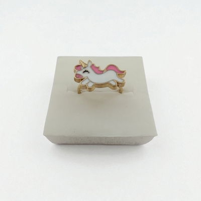 Anillo Esmaltado Regulable Unicornio Blanco Rosa Acero Dorado - 300084