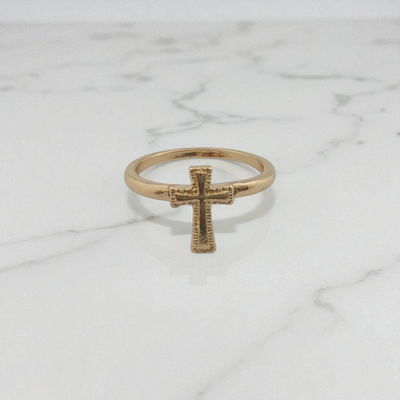 Anillo Cruz Acero Dorado - 300127