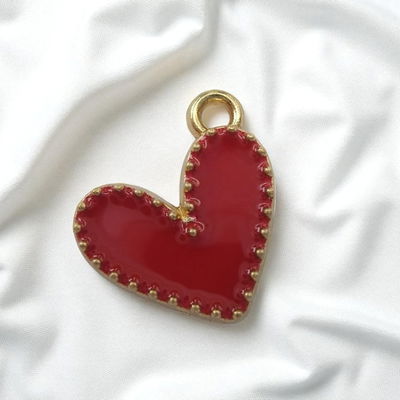 Dije Esmaltado Corazón Rojo Acero Dorado - 400112