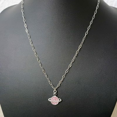 Collar 45 cm Ovalada 0,5 mm x 2,5 mm Planeta Estrella Strass Rosa 16 mm AQ - 700097