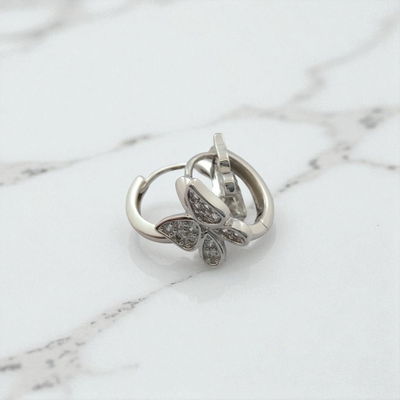 Aros Argolla 10 mm Mariposa Strass Plata 925 - 200080