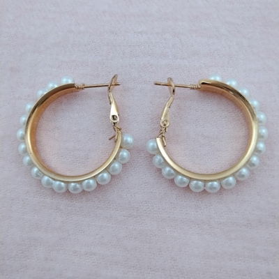 Aros Argolla 30 mm Perlas Acero Dorado - 200127