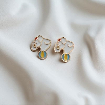 Aros Esmaltado Elefante Blanco Circo 11 mm x 10 mm Acero Dorado - 200193