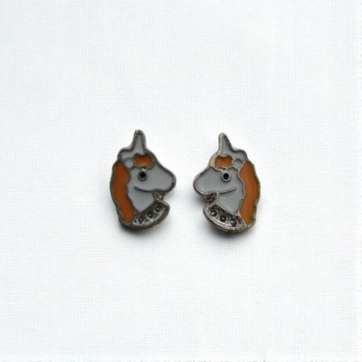 Aros Esmaltado Unicornio Blanco Naranja 8 mm x 12 mm Acero Quirúrgico - 200230