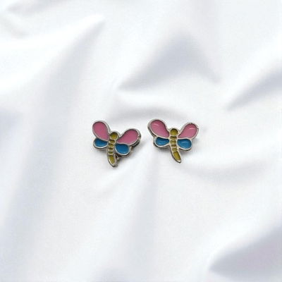 Aros Esmaltado Libélula Multicolor 10 mm x 8 mm Acero Quirúrgico - 200248