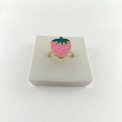 Anillo Esmaltado Regulable Frutilla Fucsia Acero Dorado - 300089