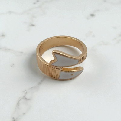 Anillo Esmaltado Blanco Acero Dorado - 300125