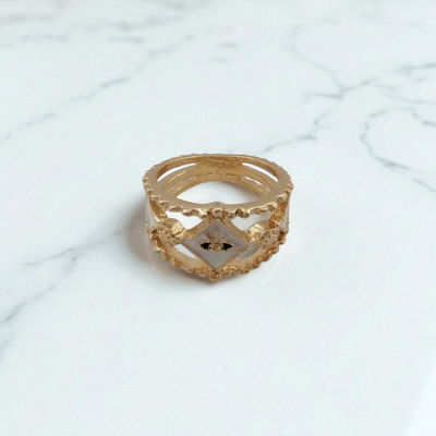 Anillo Esmaltado Ojo Acero Dorado - 300132