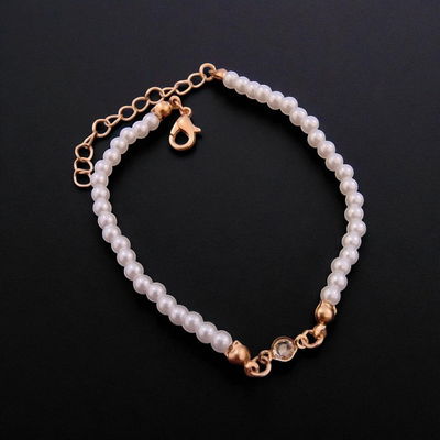 Pulsera 19 + 5 cm Perlas Acero Dorado - 500048