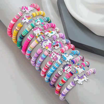 Pulsera 60 mm Elastizada Unicornio Esmaltado Arcilla Polimérica - 500054