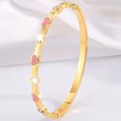 Esclava 66 mm x 54 mm Corazón Rosa Strass Enchapado en Oro - 500087