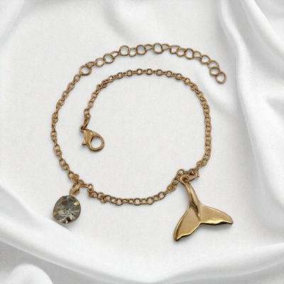 Pulsera Tobillera 22 + 7 cm Cola de Ballena Zirconia Acero Dorado - 500130