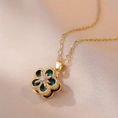 Collar 40 + 5 cm Flor Zirconia Dije Giratorio 14 mm Acero Dorado - 700023