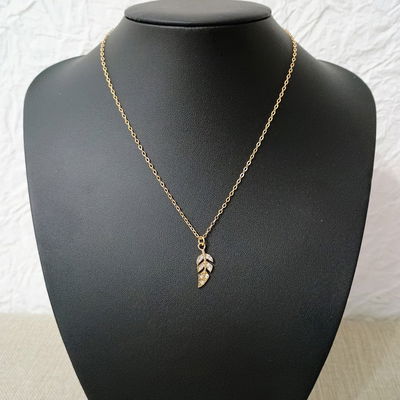 Collar 42 + 5 cm Espejo 0,4 mm Hoja Strass 9 mm x 22 mm Acero Dorado - 700093