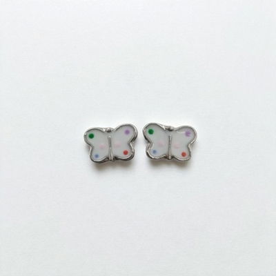 Aros Esmaltado Mariposa Blanco Multicolor 9 mm x 6 mm Acero Quirúrgico - 200225
