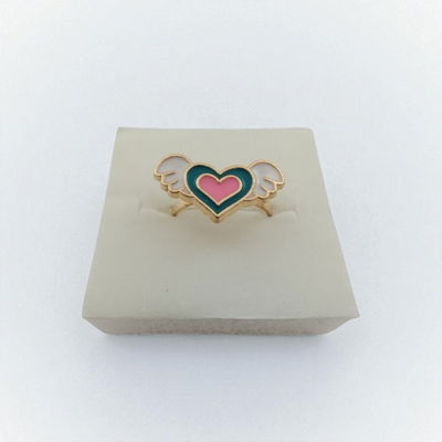 Anillo Esmaltado Regulable Corazón Alado Acero Dorado - 300071