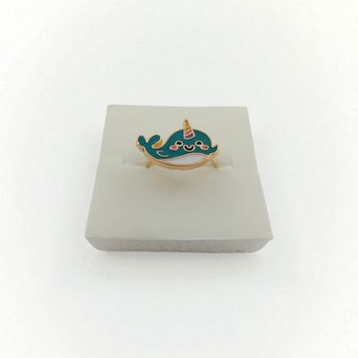 Anillo Esmaltado Regulable Narval Turquesa Cuerno Multicolor Acero Dorado - 300093